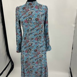 Blue floral print full length dress long sleeve size 4